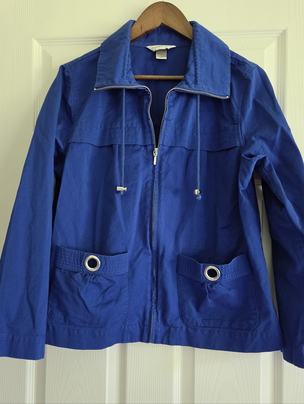 Christopher & Banks Royal Blue Cotton Full-Zip Grommet Utility Jacket L